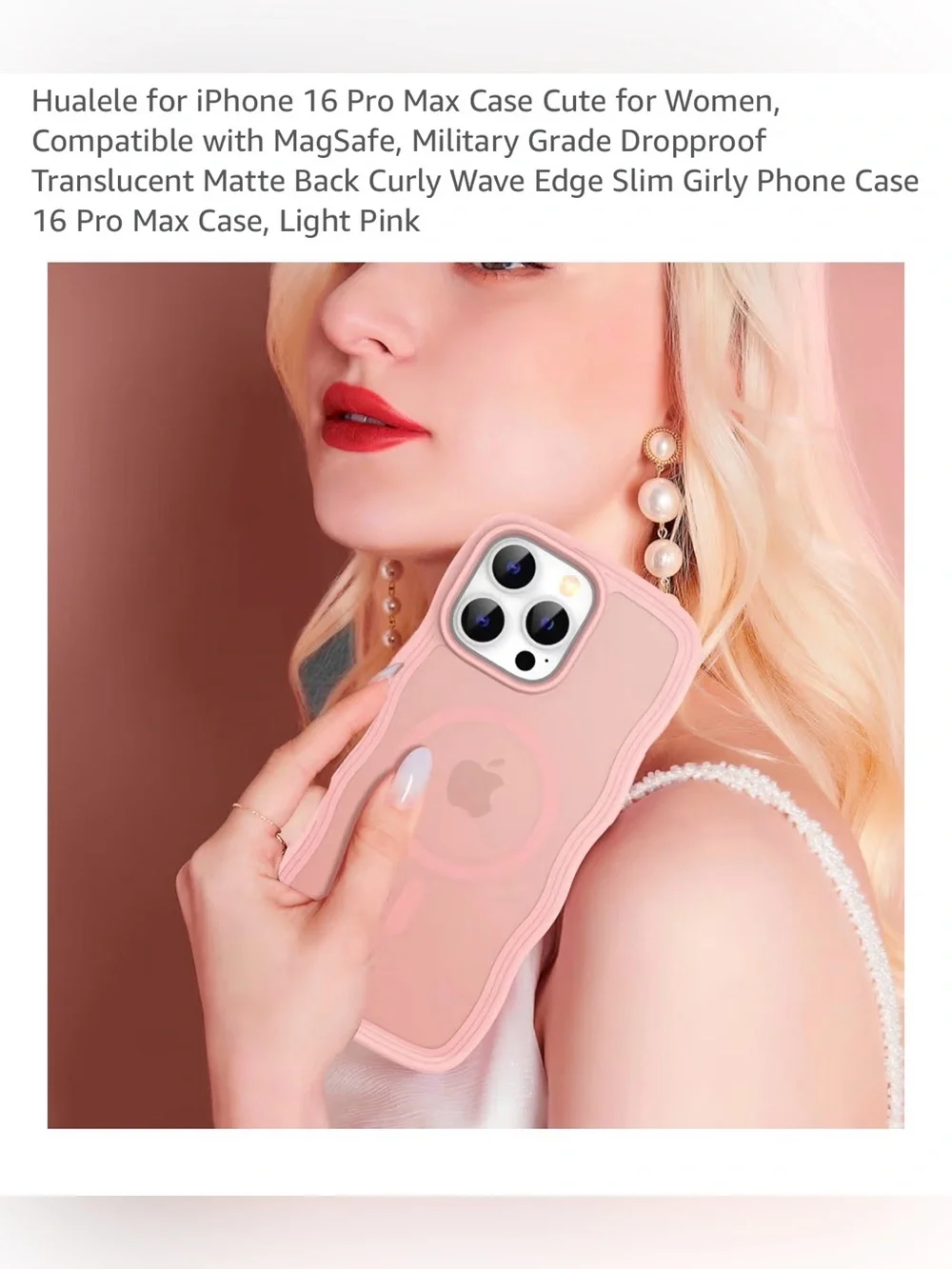 MagSafe Compatible iPhone 16 Pro Max Case - Light Pink Curly Wave Translucent
